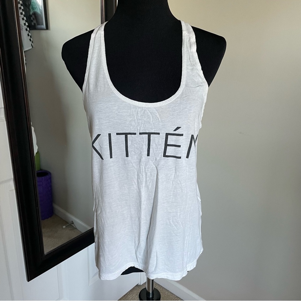 White “kitten” racer back tank top